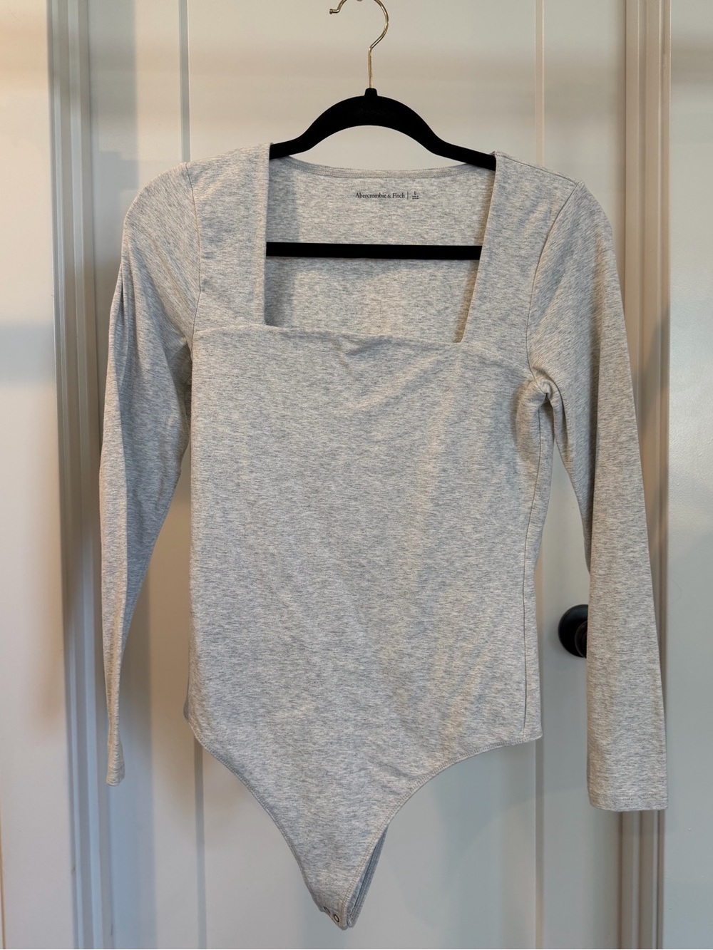 Abercrombie & Fitch Light Gray Square Neck Long Sleeve Bodysuit